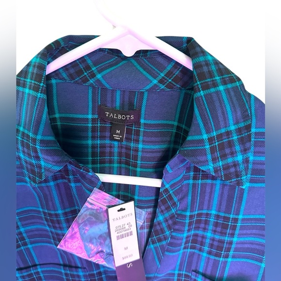 Talbots Blue Plaid Button-Up Lightweight Polyester Top (NOT flannel) Sz M - Picture 4 of 4